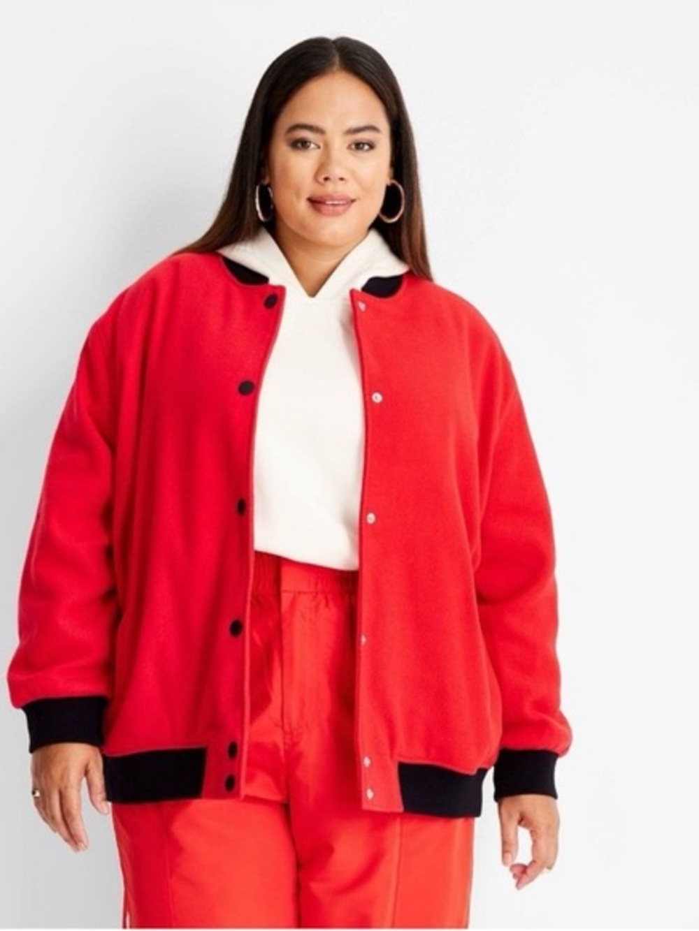 Women's Red Bomber Jacket with Black Trim